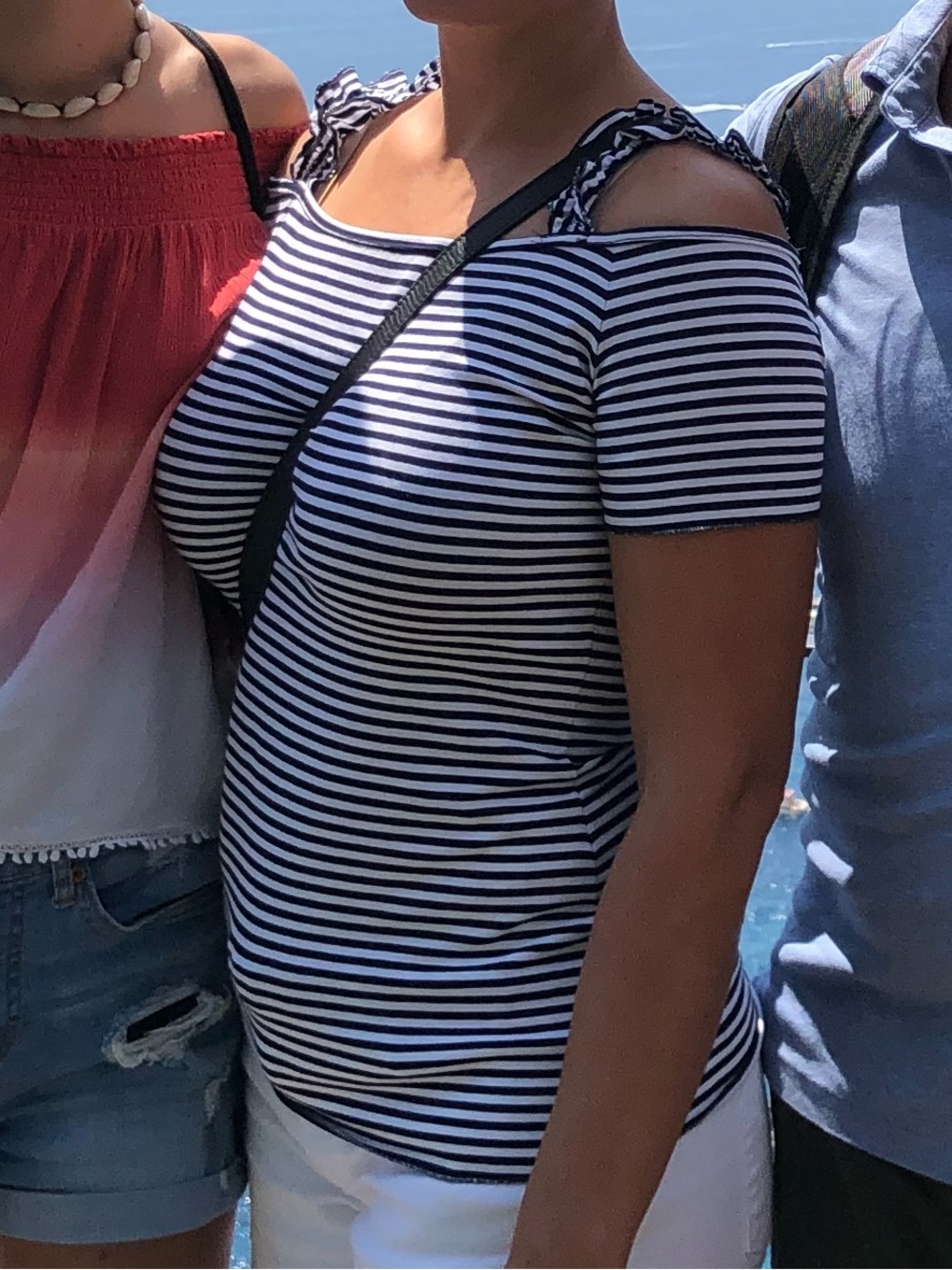 Sandro Ferrone Striped Cold-Shoulder Knit Top in Navy and White